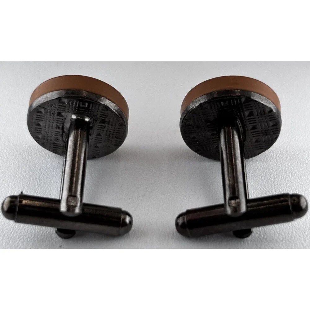 VTG Bingo Theme Cufflinks O-61 Tan Red Gunmetal Tone